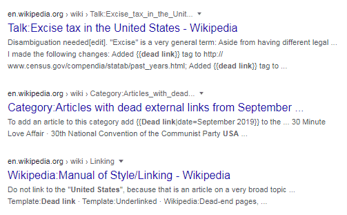 Google Search Results for Dead Links